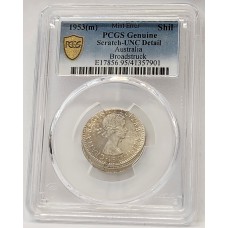 AUSTRALIA 1953 . ONE 1 SHILLING . ERROR . BROADSTRUCK